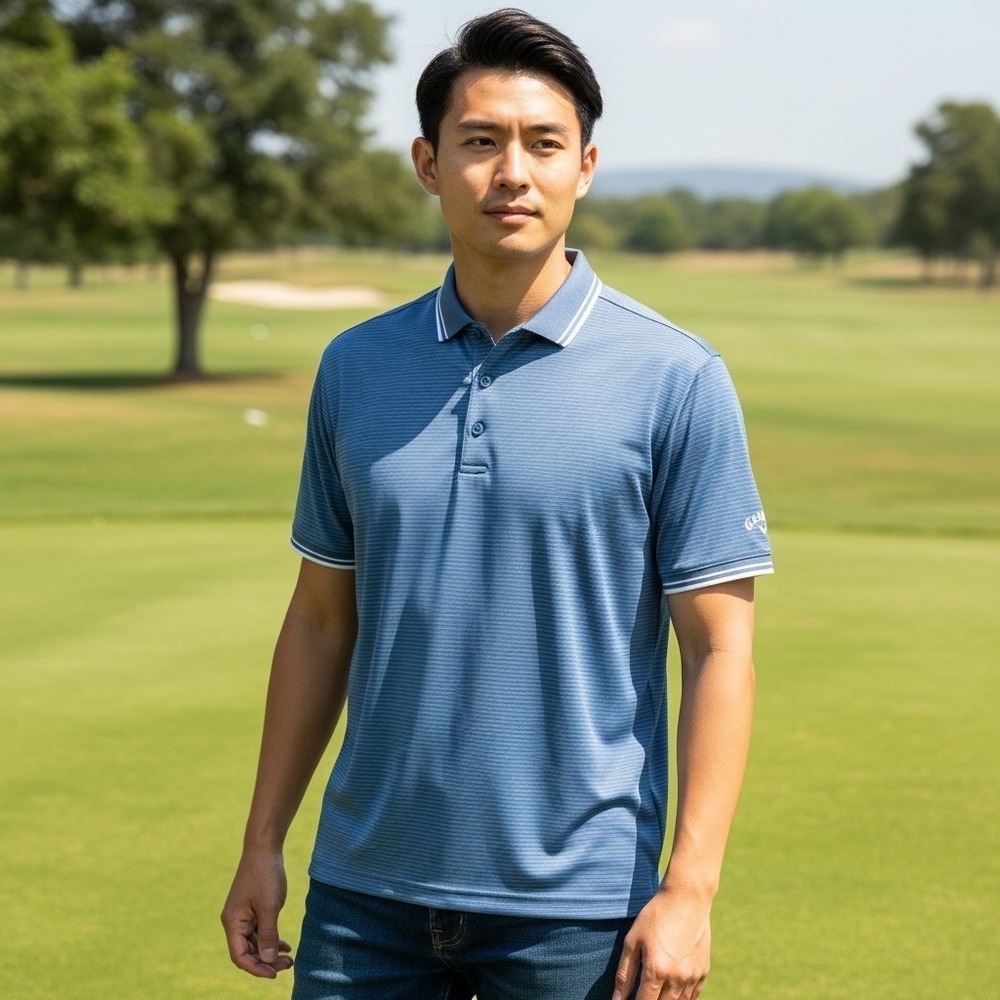 Callaway Golf Men's L Opti-Dri Polo Shirt SS Blue‎ White Striped EUC